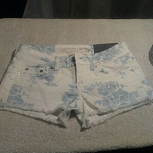 American Eagle Outfitters Blue and White Jean Shorts Floral Design
